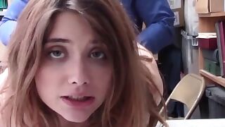 Petite teen thief stripped out and fucked by a security guard
